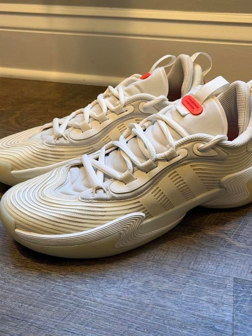 adidas Women's Cream/Off-White Athletic Sneakers with Coral Accent